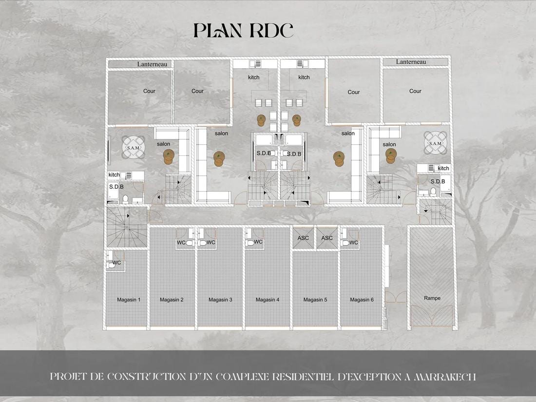 Planche de plan du rez-de-chaussée du projet Neosquare